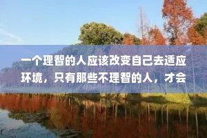 一个理智的人应该改变自己去适应环境，只有那些不理智的人，才会想去改变环境适应自己。但历史是后一种人创造的