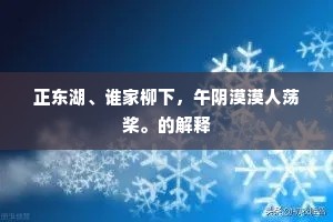 正东湖、谁家柳下，午阴漠漠人荡桨。的解释
