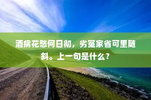 酒病花愁何日彻，劣冤家省可里随斜。上一句是什么？