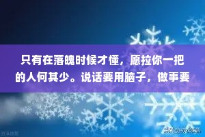 只有在落魄时候才懂，愿拉你一把的人何其少。说话要用脑子，做事要考虑后果，这是为人处事很重要的一点