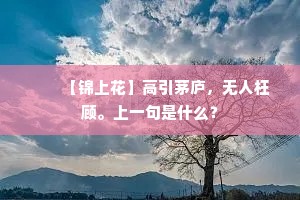 　　【锦上花】高引茅庐，无人枉顾。上一句是什么？