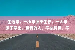 生活累，一小半源于生存，一大半源于攀比。懂我的人，不必解释。不懂我的人，何必解释