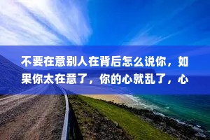 不要在意别人在背后怎么说你，如果你太在意了，你的心就乱了，心要是乱了，那就什么事都乱了