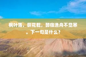 枫叶落，荻花乾，醉宿渔舟不觉寒。下一句是什么？