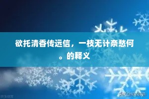 欲托清香传远信，一枝无计奈愁何。的释义