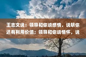 王志文说：领导和你谈感情，说明你还有利用价值；领导和你谈情怀，说明他在给你画大饼；领导和你谈钱的时候，才能说明你很有价值