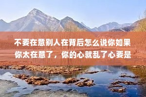 不要在意别人在背后怎么说你如果你太在意了，你的心就乱了心要是乱了，那就什么事都乱了。