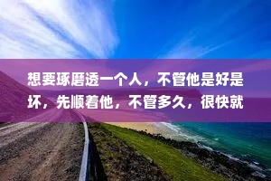 想要琢磨透一个人，不管他是好是坏，先顺着他，不管多久，很快就知道他的真实情况。
