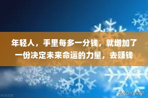 年轻人，手里每多一分钱，就增加了一份决定未来命运的力量，去赚钱吧!
