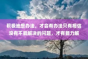 积极地想办法，才会有办法只有相信没有不能解决的问题，才有能力解决一切问题。