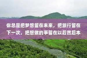 你总是把梦想留在未来，把旅行留在下一次，把想做的事留在以后然后本该是未来的时间点，你突然被“没时间”打败了。所有的理由不过是你给拖延和懒惰找的借口:世界上根本没有浪费时间这回事:你唯一浪费的不过是你自