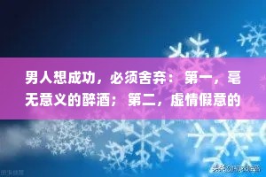 男人想成功，必须舍弃： 第一，毫无意义的醉酒； 第二，虚情假意的兄弟； 第三，看不起你的亲戚; 第四，一个不爱你的女人。