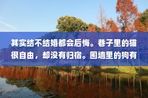 其实结不结婚都会后悔。巷子里的猫很自由，却没有归宿。围墙里的狗有归宿，一生都得低头。人生这道选择题，怎么选，都会有遗憾。