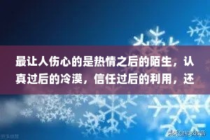 最让人伤心的是热情之后的陌生，认真过后的冷漠，信任过后的利用，还有温柔过后的无视，千万不要在对方付出全部真心之后，毫不在意，转身离开。如果不爱请不要靠近。