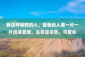 我这样破碎的人，爱我的人要一片一片捡来爱我，实在是辛苦。可爱你的人会美滋滋地边捡边喃喃道“这一片是我的，那一片也是我的。”