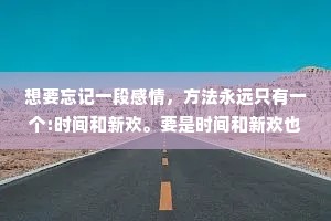 想要忘记一段感情，方法永远只有一个:时间和新欢。要是时间和新欢也不能让你忘记一段感情,原因只有一个:时间不够长，新欢不够好。
