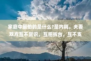 家庭中最怕的是什么?是内耗。夫妻双方互不赏识，互相拆台，互不支持，否定对方的想法，教子理念相悖，不闹独立闹对立，这样的家庭里长大的孩子很难成就大事。