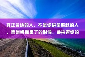 真正合适的人，不是你拼命追赶的人，而是当你累了的时候，会拉着你的手跟你一起走的人。