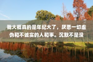 我大概真的是年纪大了，厌恶一切虚伪和不诚实的人和事。沉默不是没情绪，只是感觉没有再说的必要。