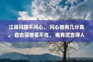 江湖问路不问心， 问心能有几分真。 自古深情留不住， 唯有谎言得人心。