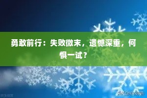 勇敢前行：失败微末，遗憾深重，何惧一试？