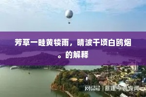 芳草一畦黄犊雨，晴波干顷白鸥烟。的解释