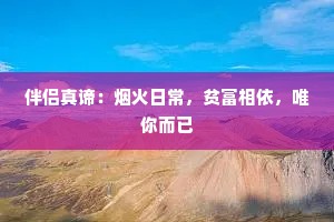 伴侣真谛:烟火日常,贫富相依,唯你而已 伴侣真谛:烟火日常,贫富相依,唯你而已