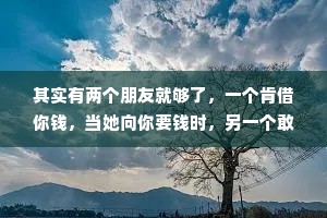 其实有两个朋友就够了，一个肯借你钱，当她向你要钱时，另一个敢帮你打她，这就够了。