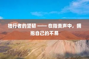 独行者的坚韧 —— 在指责声中，拥抱自己的不易