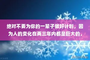 绝对不要为你的一辈子做好计划，因为人的变化在两三年内都是巨大的，而且时刻会产生新的想法你真正可以做到的是，想好现在要做什么。