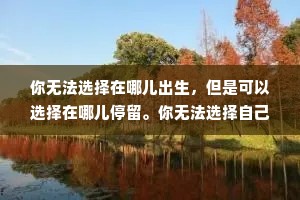 你无法选择在哪儿出生，但是可以选择在哪儿停留。你无法选择自己的身份，但可以选择和什么样的人来往。