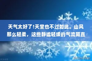 天气太好了!天堂也不过如此。山风那么轻柔，这些静谧轻缓的气流简直不该被叫作风，它们更像是大自然的呼吸，在所有生灵耳旁轻声抚慰。——约翰·缪尔