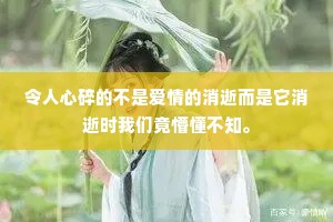 令人心碎的不是爱情的消逝而是它消逝时我们竟懵懂不知。
