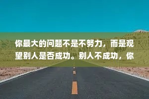 你最大的问题不是不努力，而是观望别人是否成功。别人不成功，你就讥笑他们;别人成功了，你又羡慕他们。