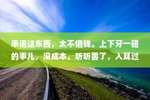 承诺这东西，太不值钱。上下牙一碰的事儿，没成本，听听罢了，入耳过，别上心。