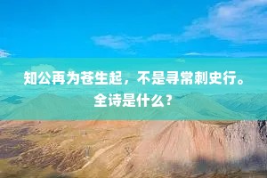 知公再为苍生起，不是寻常刺史行。全诗是什么？