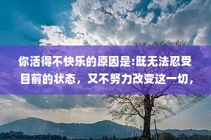 你活得不快乐的原因是:既无法忍受目前的状态，又不努力改变这一切，可以像猪一样懒，却无法像猪一样懒得心安理得。