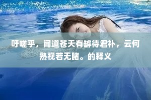 吁嗟乎，闻道苍天有罅待君补，云何熟视若无睹。的释义