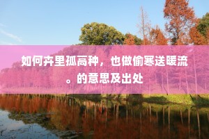 如何卉里孤高种，也做偷寒送暖流。的意思及出处