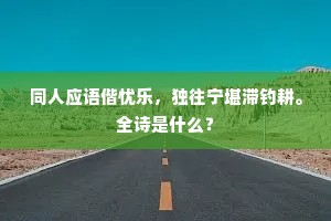 同人应语偕忧乐，独往宁堪滞钓耕。全诗是什么？