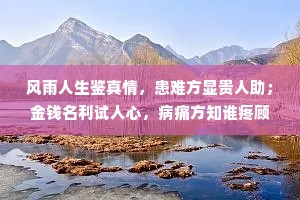 风雨人生鉴真情，患难方显贵人助；金钱名利试人心，病痛方知谁疼顾；历经沧桑辨善恶，终见彩虹心更固