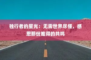 独行者的星光：无需世界尽懂，感恩那份难得的共鸣