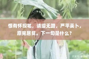 恨有怀投笔，请缨无路，严平卖卜，原宪居贫。下一句是什么？