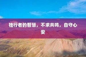 独行者的智慧，不求共鸣，自守心安