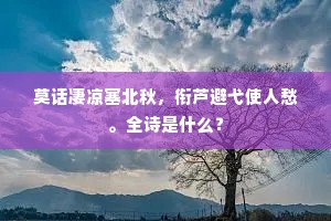 莫话凄凉塞北秋，衔芦避弋使人愁。全诗是什么？