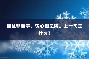理乱非吾事，忧心如是降。上一句是什么？