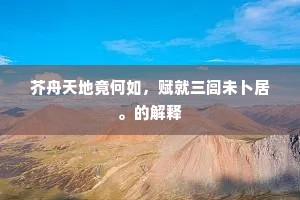 芥舟天地竟何如，赋就三闾未卜居。的解释
