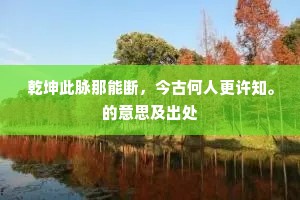 乾坤此脉那能断，今古何人更许知。的意思及出处