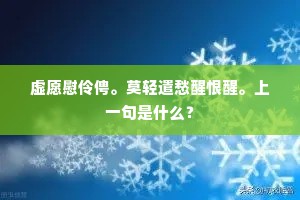 虚愿慰伶俜。莫轻遣愁醒恨醒。上一句是什么？