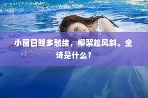 小窗日晚多愁绪，柳絮趁风斜。全诗是什么？
